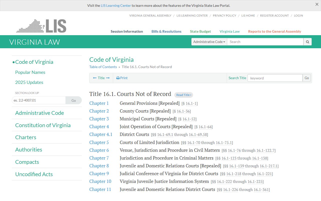 Alleghany County family court records Virginia Title 16.1 J&DR Court statutes