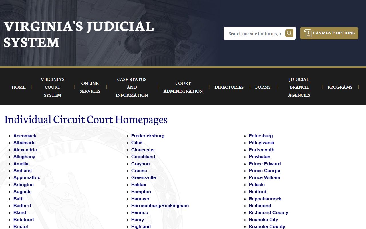 Virginia Circuit Court directory for family court records