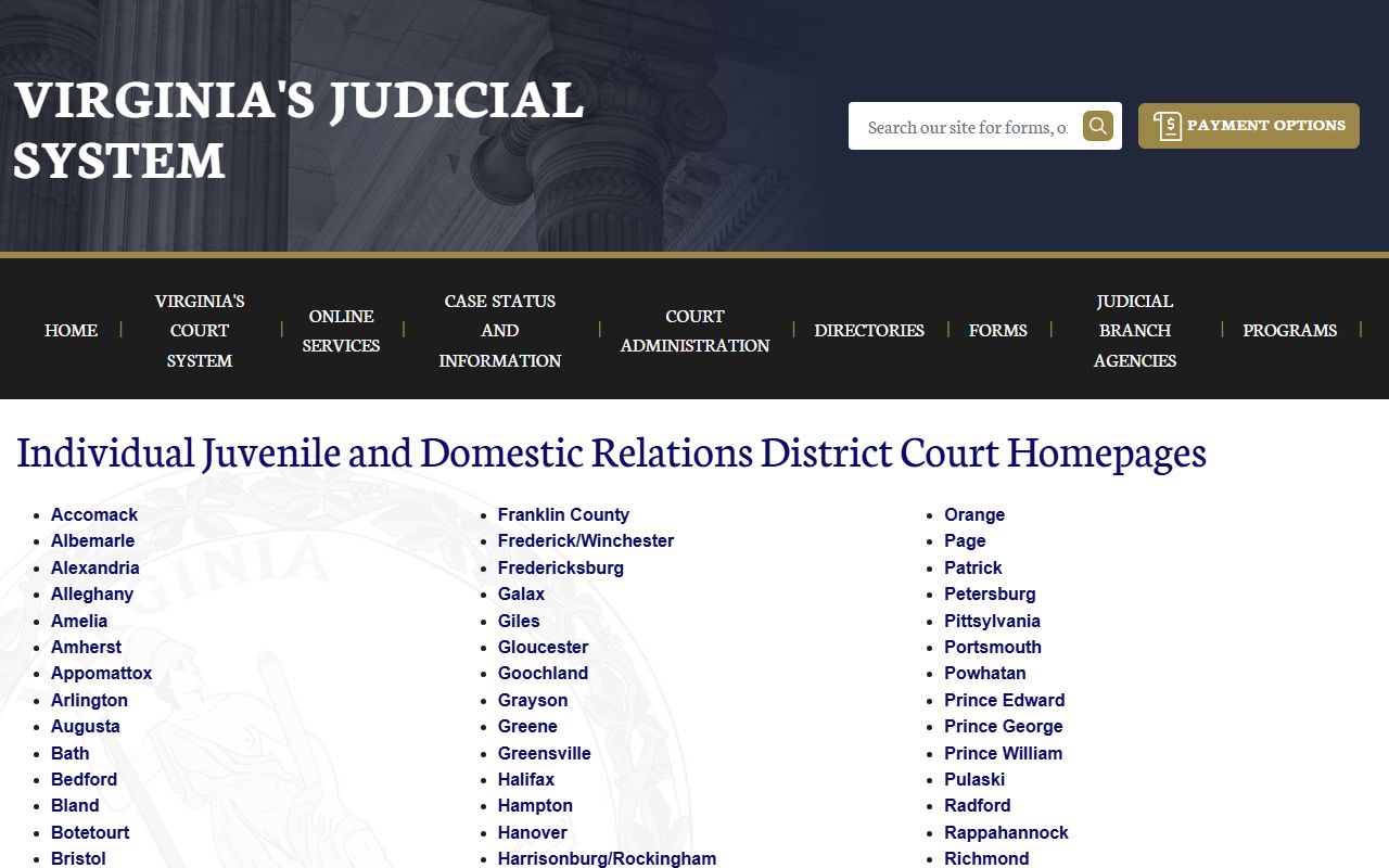 Virginia Juvenile and Domestic Relations District Court directory