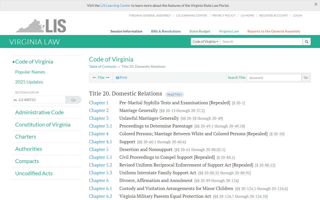 Virginia Code Title 20 domestic relations family court records
