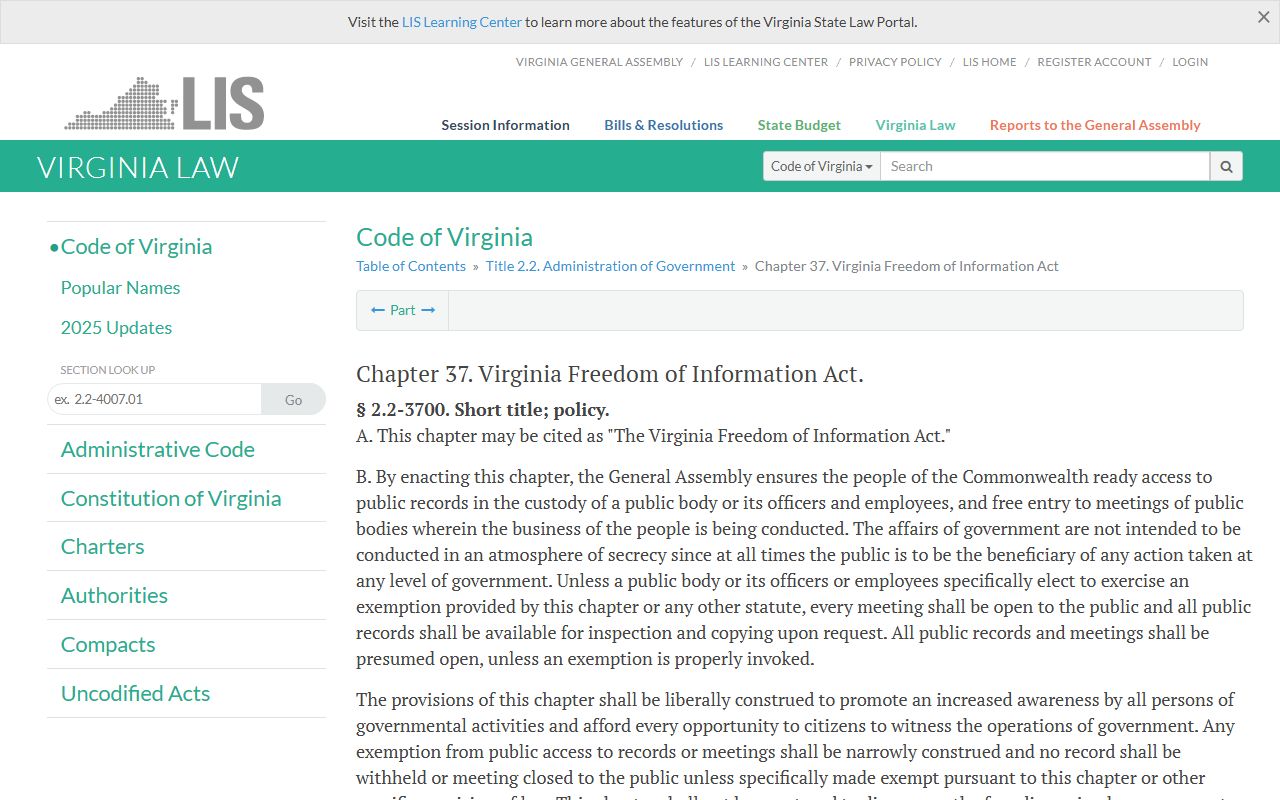 Virginia Freedom of Information Act public access to family court records